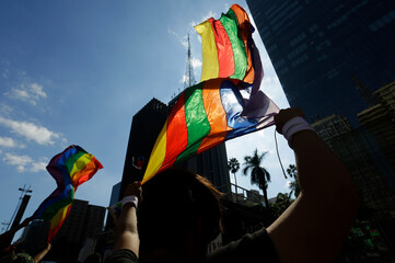 People wave rainbow flags during the annual Gay Pride Parade in Sao Paulo, Brazil.