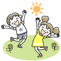 笑顔でジャンプする子どもたち