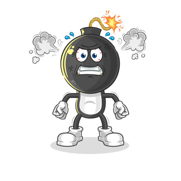 bomb head very angry mascot. cartoon vector