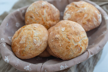 Crusty round bread rolls