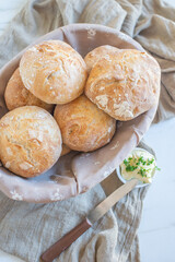 Crusty round bread rolls