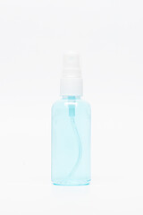Cutout Transparent Alcohol Spray Bottle on White Background.