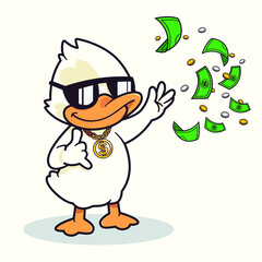 Cool Rich Duck throwing money and coins