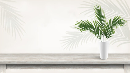 palm leaf in flower pot, green fern in white vase