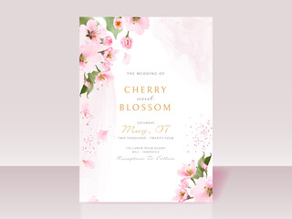 Beautiful cherry blossom wedding invitation card template