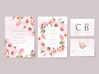 Beautiful cherry blossom wedding invitation card template