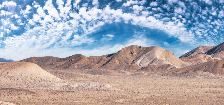Desert Mountain Nature Landscape. Sunny Cloudy Blue Sky Art Render. Nevada, United States of America. Nature Background.