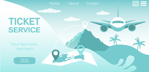 vector illustration in a flat style, a banner for the site. service for the sale of air tickets, travel tickets