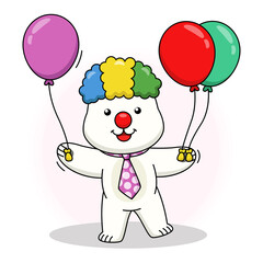 Cartoon illustration of cute polar bear clown
