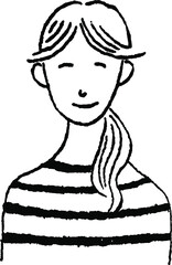 笑顔の女性の線画イラスト