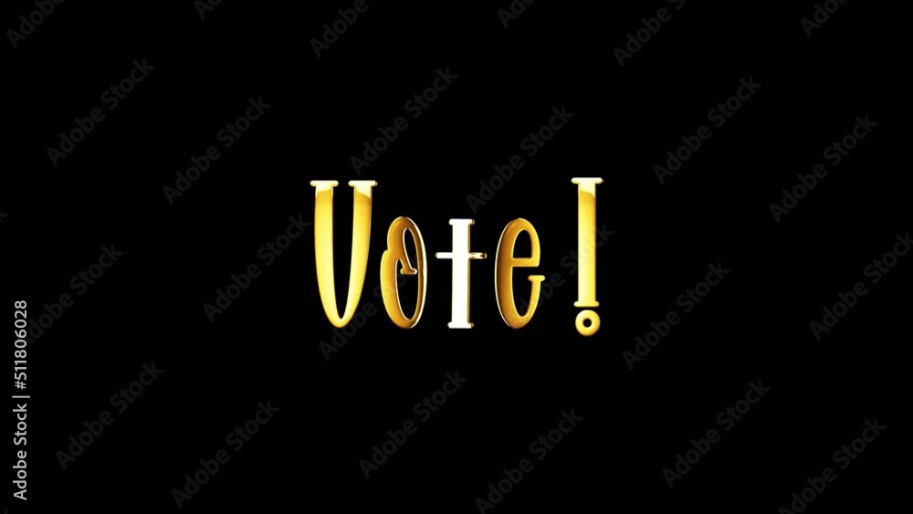 Poster vote golden word with light motion animation element effect. 4k seamless loop isolated transparent v