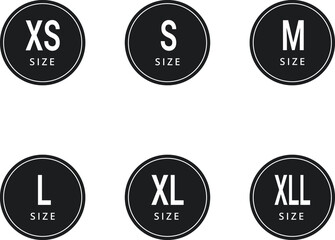 Collection of clothing size labels or price tags on white background, vector illustration.