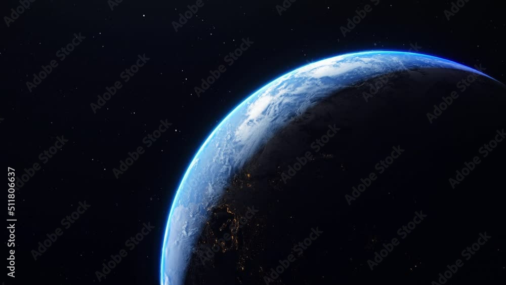 Wall mural space view of earth realistic with glow star partticles in galaxy animation. earth from space. the c