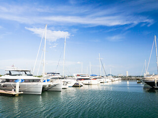 Boat in the shipyard with blue sky