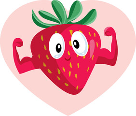 Strong Strawberry Mascot Vector Cartoon Illustration