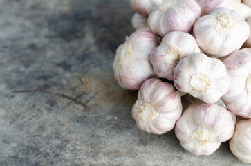 Garlic clove on wood table backgrounds with copy space