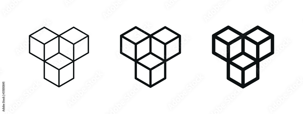 Fototapete cubic building icon, Cube icon symbol, blockchain icon, Augmented reality. cube symbol, 3D Cube line icon, Cube Hexagon block chain logo