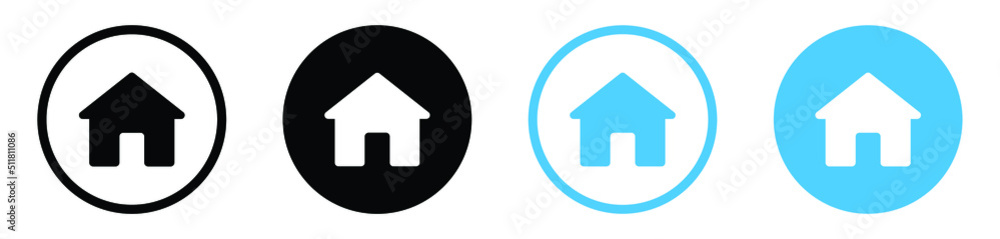 Poster web home icon button, house icon, home sign in circle or main page icon for apps and website