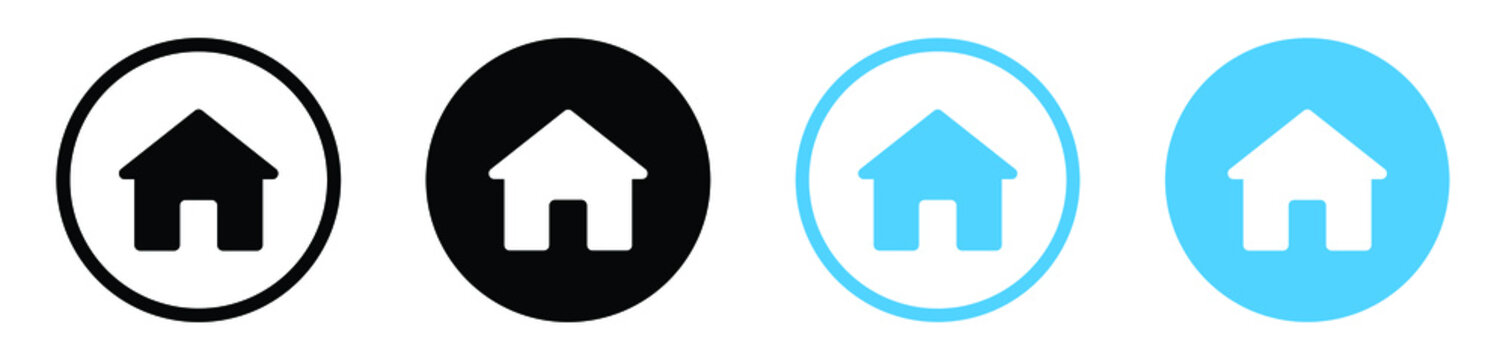 Web Home Icon Button, House Icon, Home Sign In Circle Or Main Page Icon For Apps And Website	