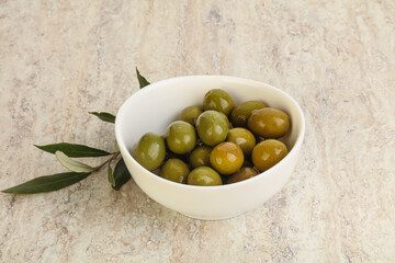 Tasty marinated olives in the bowl