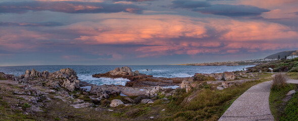 Beautiful panoramic view of the cliff path of the South African city of Hermanus, one of the...