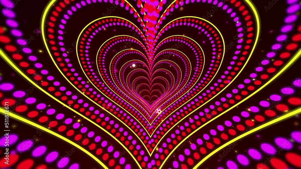 Poster sweet motion artistic red purple yellow heart shape dots and lines frame border space tunnel with gl