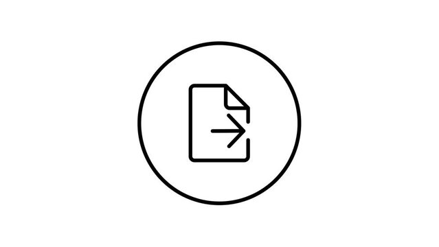 Document export line icon inside circle, arrow right, black outline, line icon video animation.