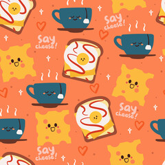 seamless pattern cute cartoon food and beverage character. cute wallpaper for textile, gift wrap paper