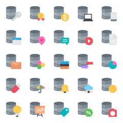 Flat color icons for database server.