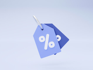Discount tag icon sign or symbol promotion e-commerce concept on blue background 3d illustration