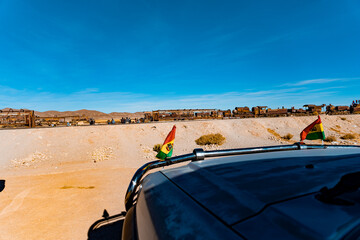 Old train train cemetery in the Train Cemetery, Uyuni, Bolivia