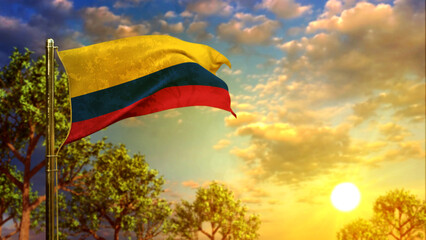 waving flag of Colombia at sunset for veterans day - abstract 3D rendering