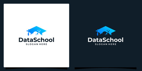 College, Graduation cap, Campus, Education logo design and digital cloud data logo illustration graphic design.