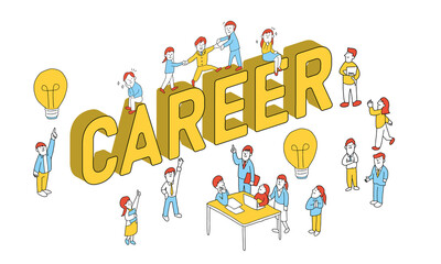 vector illustration of career support concept .キャリアサポート　キャリアプランを考えるビジネスマンたち