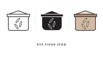 Rye flour icon. In lineart, outline, solid, colored styles. For wesite design, mobile app, software 