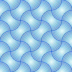 Seamless Circle Overlap Pattern Blue Cyan White