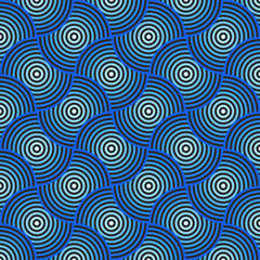 Circle overlap seamless  pattern in blue cyan and white