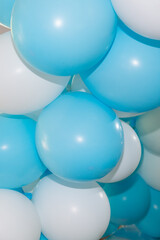 Birthday many party blue and white balloons make vertical festive background
