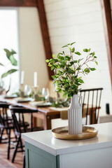 The table was set for dinner in the background out of focus