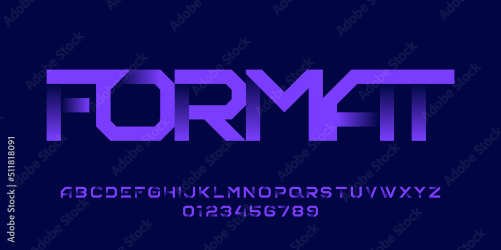 Poster format alphabet font. geometric letters and numbers with gradient elements. stock vector typeface fo