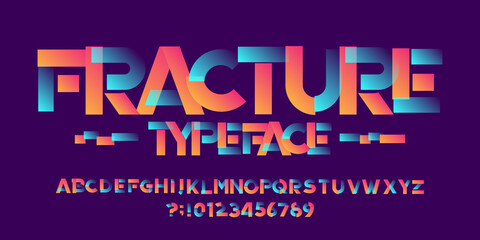 Fototapeta na wymiar Fracture alphabet font. Playful letters and numbers. Stock vector typeface for your typography design.