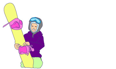 illustration of a little girl with a snowboard
