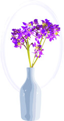 Abstract the ground orchid flowers in white vase with color paint background. (Scientific name Spathoglottis)