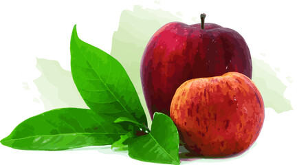 Abstract of Red apple with leaf on color paint background.