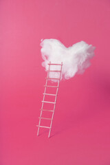 Ladder to the cloud in the shape of a heart. Minimalist concept of achievement and goal
