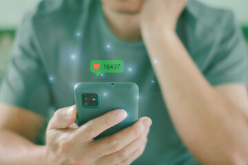 Man using smart phone, social media concept.