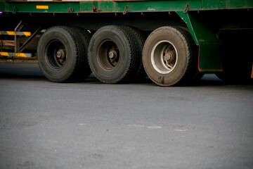 Wheel of truck on the road. Truck wheel rim