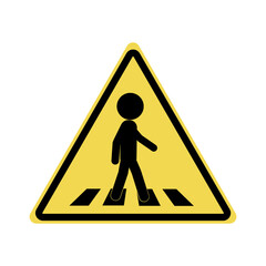 Vector illustration of traffic triangle sign for zebra cross, pedestrian road crossing, pelican walk zone in black and yellow