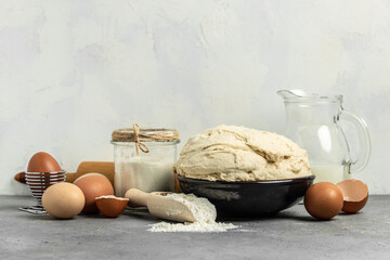 Baking Cooking Ingredients for cake on light table background. Lactose and gluten free. banner, menu, recipe place for text