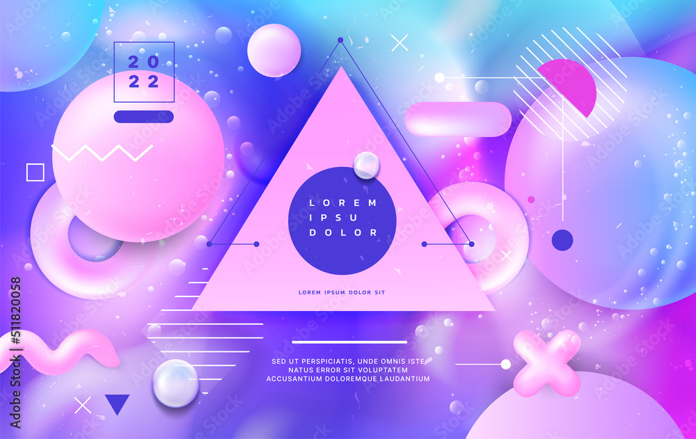 Poster 3d pastel background. abstract poster with graphic fluid shapes and holographic gradients with color